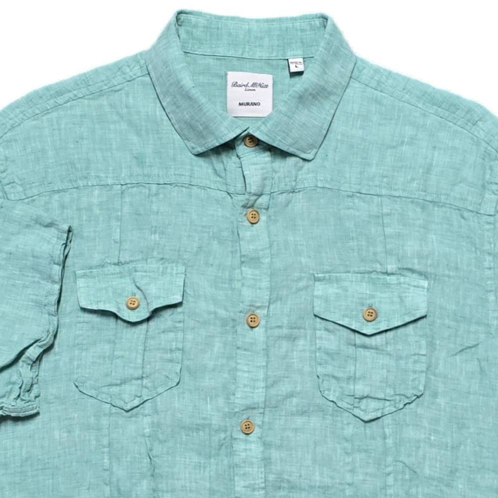 Murano Baird Mcnutt Linen Camp Shirt Mens Large Mint Green Pockets Solid EUC